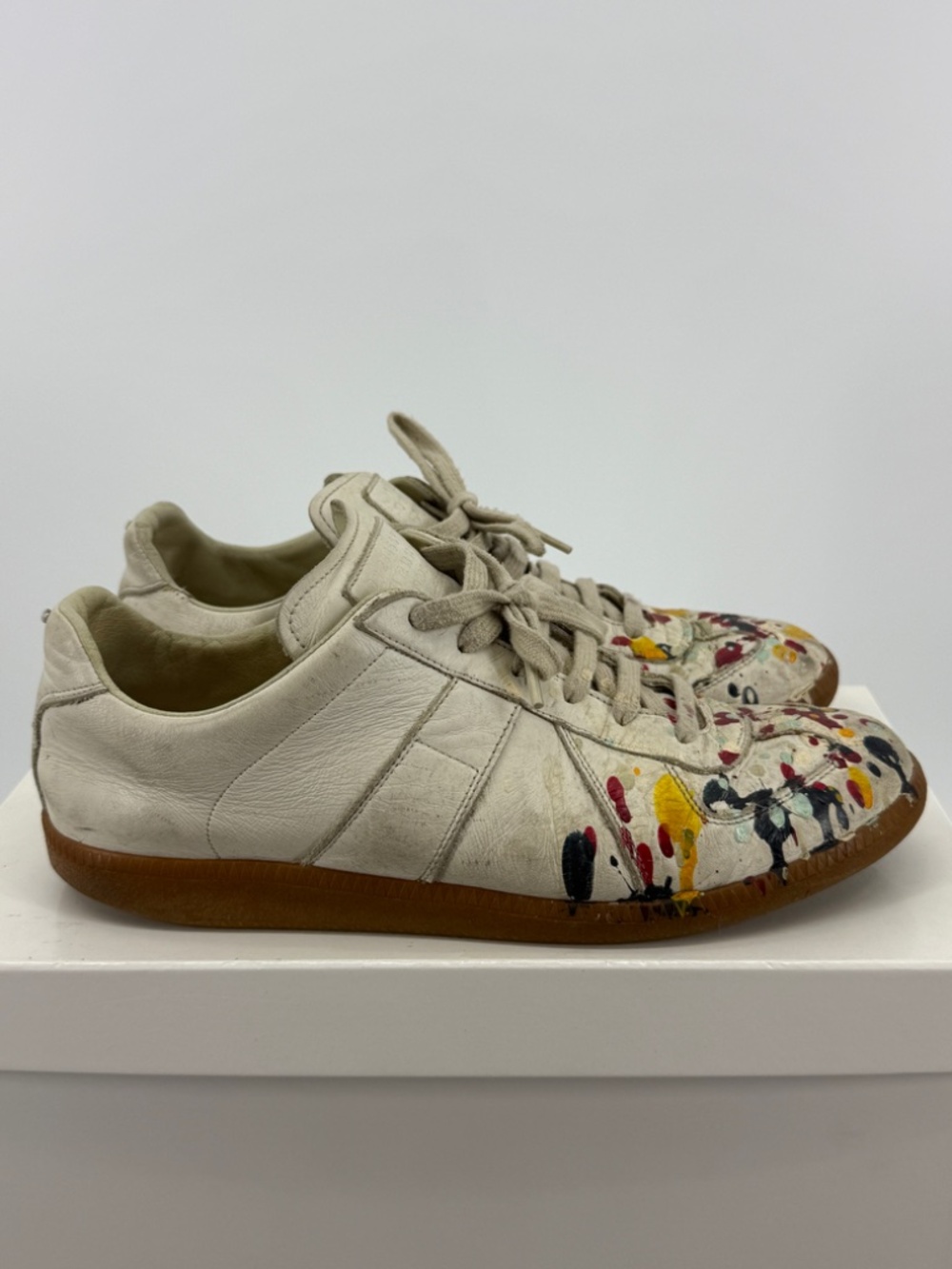Maison Margiela GAT Low White Leather Paint Splatter